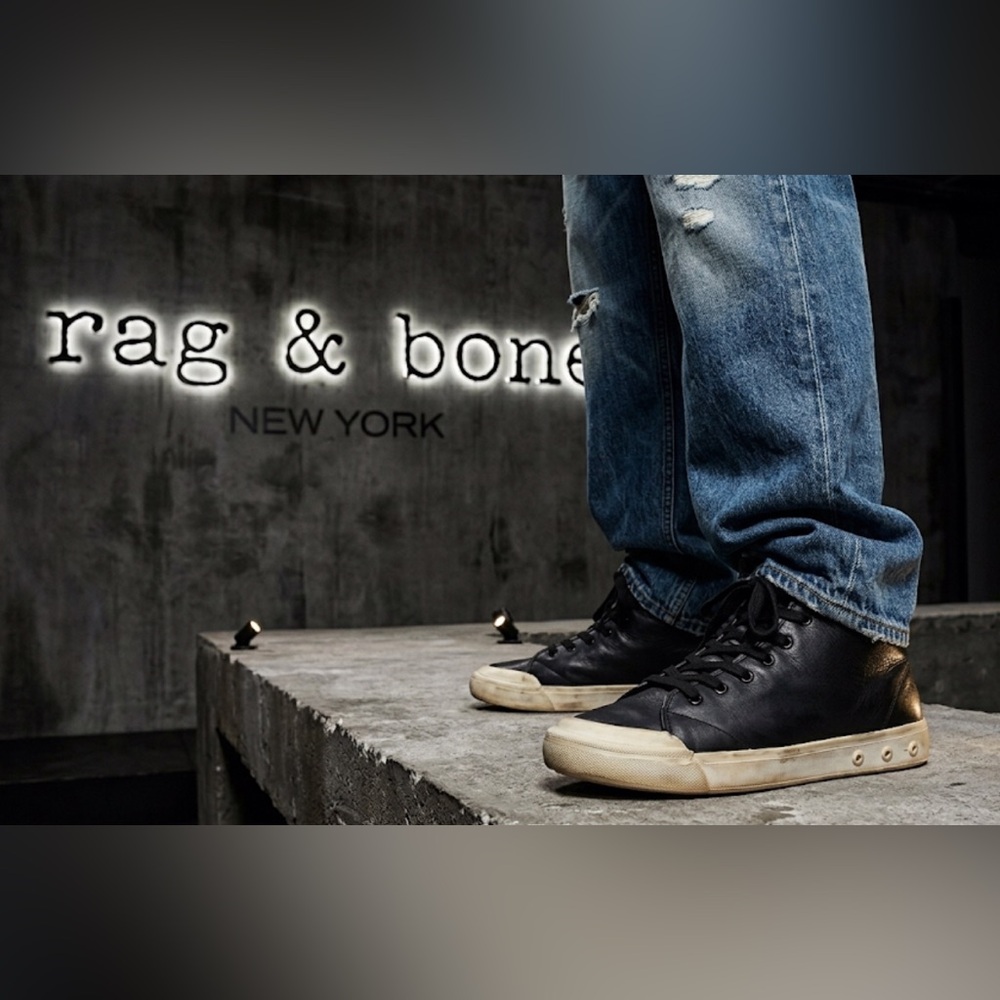Authentic Rag & Bone designer black leather sneakers sz 9 Euro 39